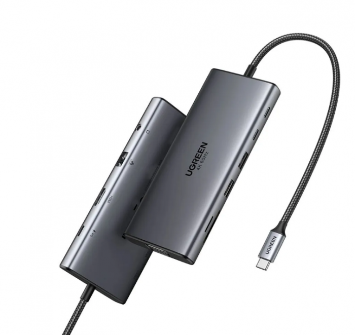 Hub UGREEN CM639 USB-C to HDMI(4K@60Hz)+VGA+2C2A+SD/TF+RJ45+3.5mm+PD(100W) 45520