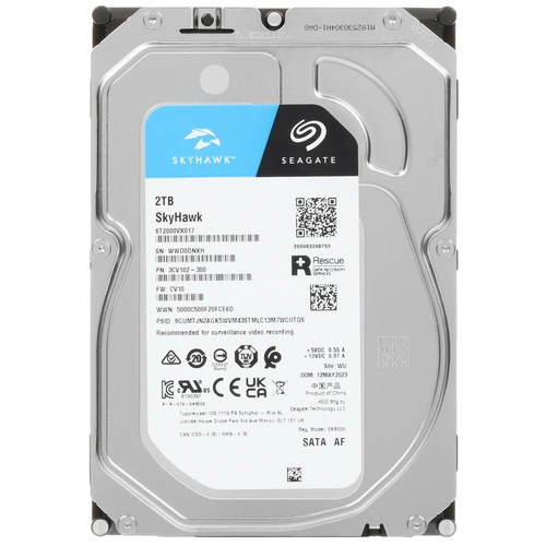 Жесткий диск Seagate SkyHawk ST2000VX017 HDD 2Tb, SATA 6Gb/s, 3.5", 256MB, 5400 RPM (1год)