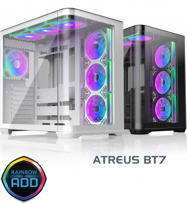 Корпус Raijintek ATREUS BT7, Midi-Tower, TG, 7x120mm ARGB, 2xUSB-A 3.0 + 1xUSB Type-C , E-ATX, ATX, mATX, mITX, Black