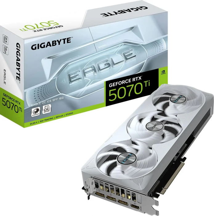 Видеокарта Gigabyte GV-N507TEAGLEOC ICE-16GD, 16Gb GDDR7, 256bit, 8960 CUDA CORE, HDMI, DP, White, BOX