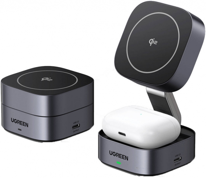 Беспроводная зарядка Ugreen W702 35316 2-in-1/15W Magnetic Wireless Charger for IPhone + AirPods