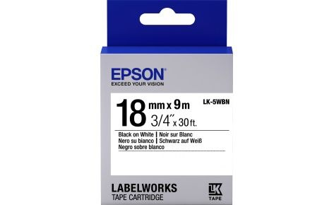 Лента стандартная Epson C53S655006, LK5WBN, 18мм, белый/черный, 9м/ЖЕЛТАЯ НАКЛЕЙКА