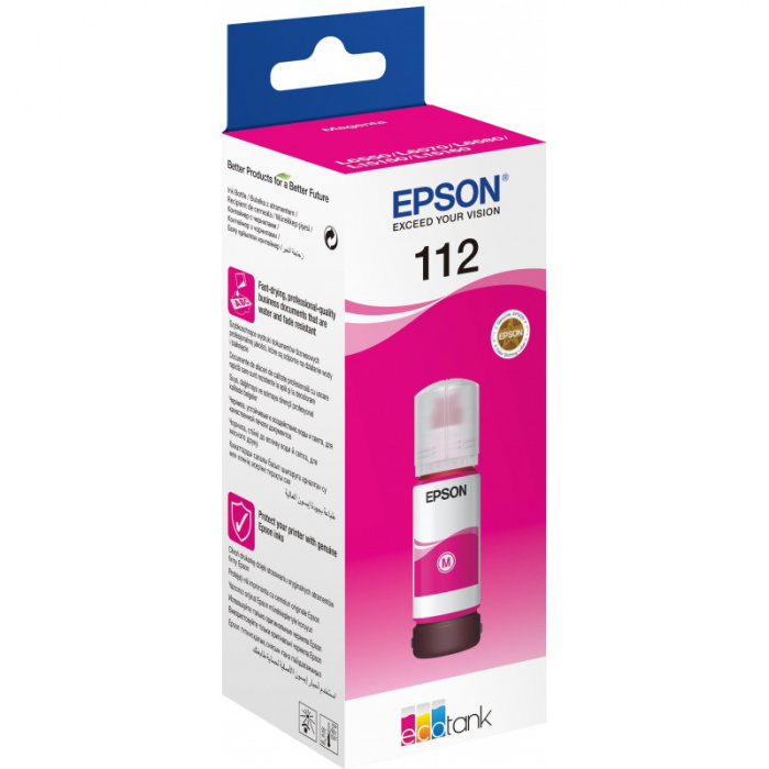 Контейнер с пурпурными чернилами Epson C13T06C34A, 112, совместимость L11160/L15150/L15160/L6550/L6570/ЖЕЛТАЯ НАКЛЕЙКА