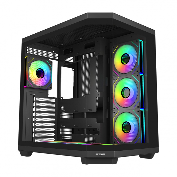 Корпус FSP U580-BA, ULTRA Tower ATX, ATX(BTF), M-ATX, Mini-ITX, VGA up to 415mm, 7xARGB FAN, Black