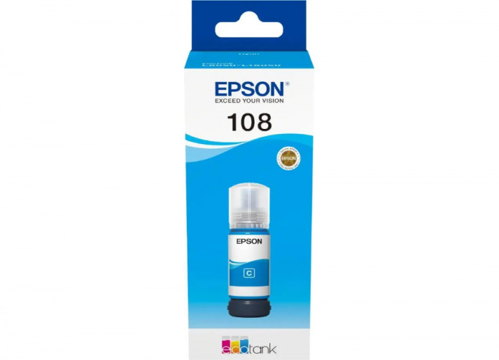Контейнер с чернилами Epson C13T09C24A 108 EcoTank Cyan 70 ml/ЖЕЛТАЯ НАКЛЕЙКА