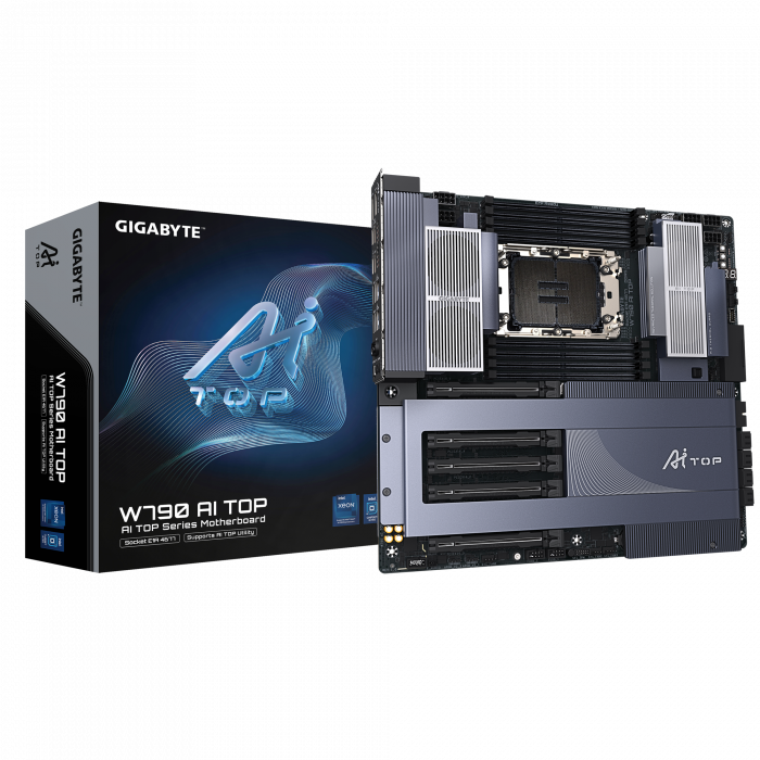 Сист.плата Gigabyte W790 AI TOP 1.0 2B, W790, LGA4677, 8xDDR5, 5 x PCI Express x16, 4 x M.2, 8 x SATA, Wi-Fi 7 BE200NGW