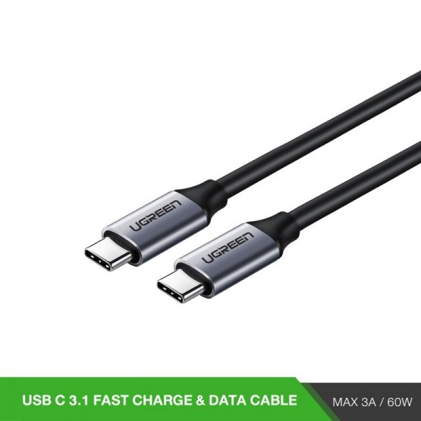 Кабель UGREEN US161 USB 3.1 Type C Male to Type C Male Cable Nickel Plating Aluminum Shell 1.5m (Gray) — фото 1