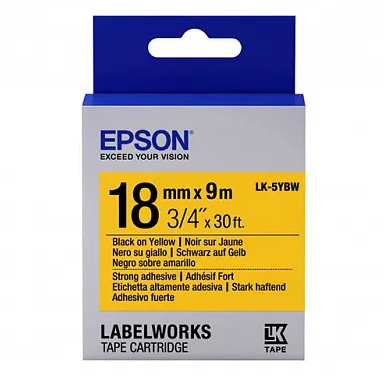 Лента Epson LK4WBN Std Blk/Wht 12/9, 12mm, 9m, C53S654021/ЖЕЛТАЯ НАКЛЕЙКА