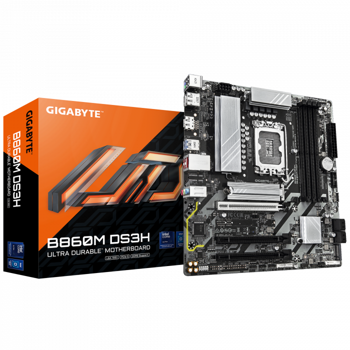 Сист.плата Gigabyte B860M DS3H 1.0, B860, LGA1851, 4xDDR5, 3xPCI-E x16, M2, SATA, 2xDP, HDMI, BOX
