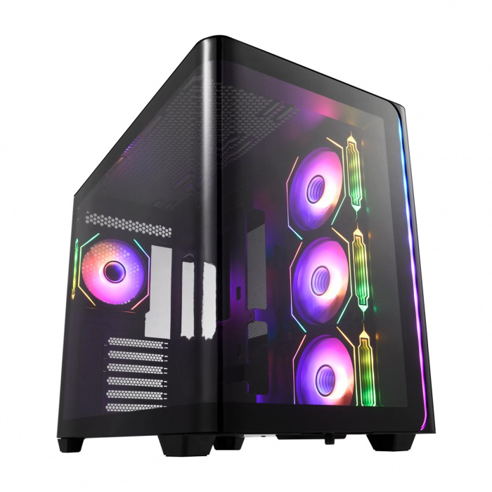 Кейс M580-BP, Panoramic ATX Mid Tower, ATX(BTF), M-ATX, Mini-ITX, USB3.0 x 2, Type-C, Curved Glass, Black — фото 1
