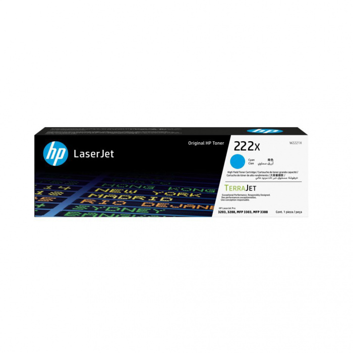 Лазерный картридж увеличенной емкости HP W2221X голубой  222X для HP LJ3303/LJ3203 (2500 стр)