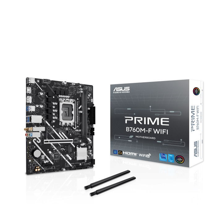 Сист.плата ASUS PRIME B760M-F WIFI, B760, 1700, 2xDDR5, PCI-E x16, PCI-E x1, 2xM2, SATA, DP, HDMI, WIFI6, BOX