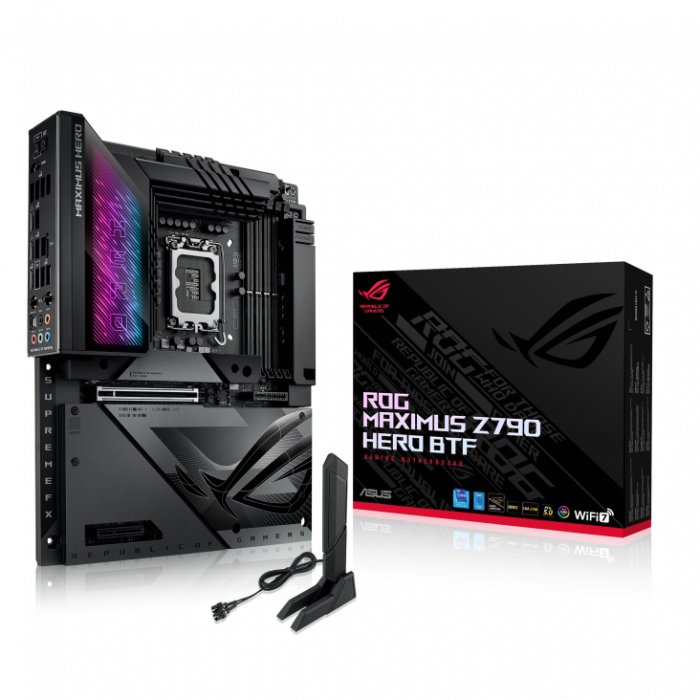 Сист.плата ASUS ROG MAXIMUS Z790 HERO BTF, Z790, 1700, 4xDDR5, PCI-Ex16, PCI-Ex4, 5xM.2, 4xSATA, WIFI7, BOX