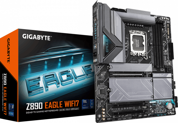Сист.плата Gigabyte Z890 EAGLE WIFI7 1.0, Z890, 1851, 4xDIMM DDR5, PCI-E x16, PC Ix1, M.2, SATA, WIFI 7, BOX