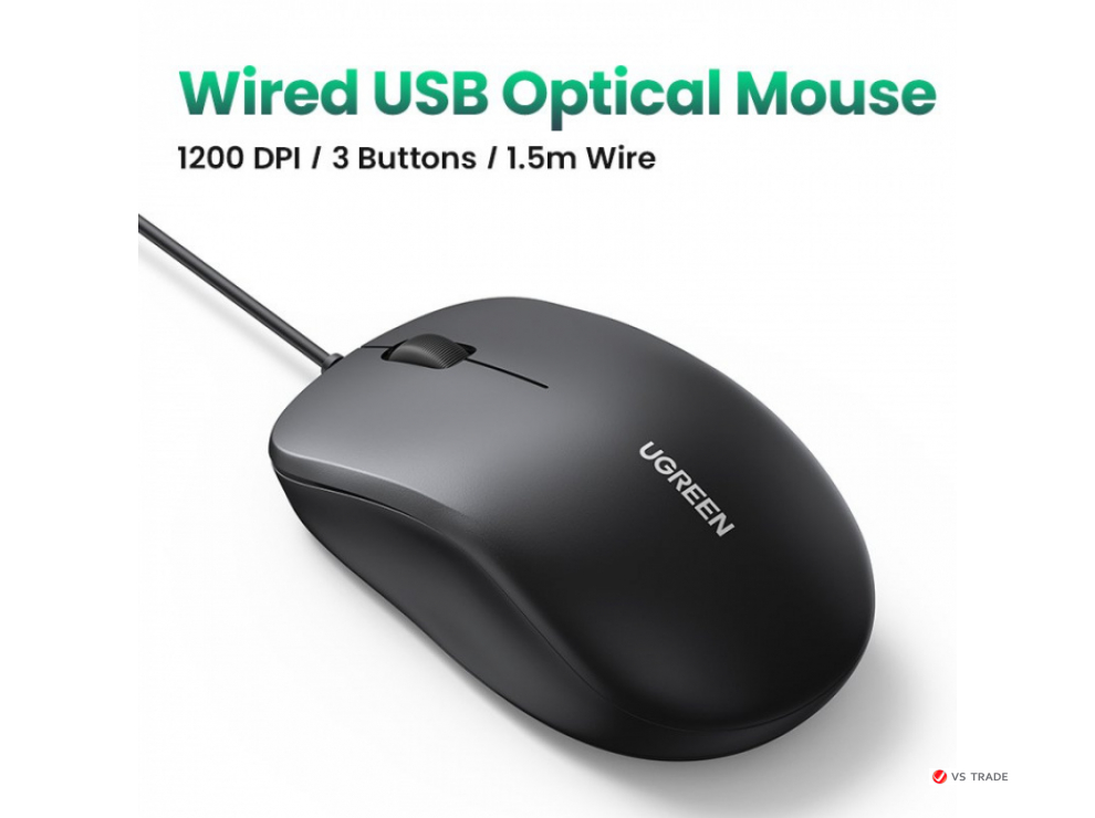 Проводная мышь Ugreen MU007 Portable Wired Mouse 1200 dpi/1.5M 90789