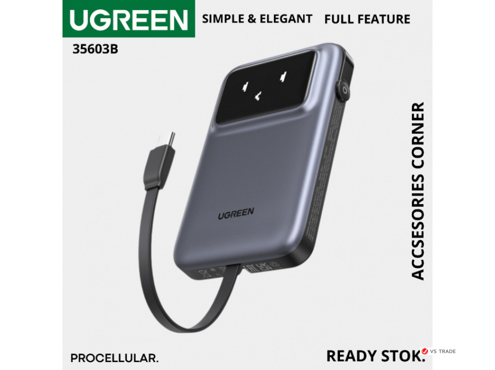 Пауэрбанк UGREEN PB511 35603B 10000mAh 30W/2*Type-C +USB-A Fast Charging