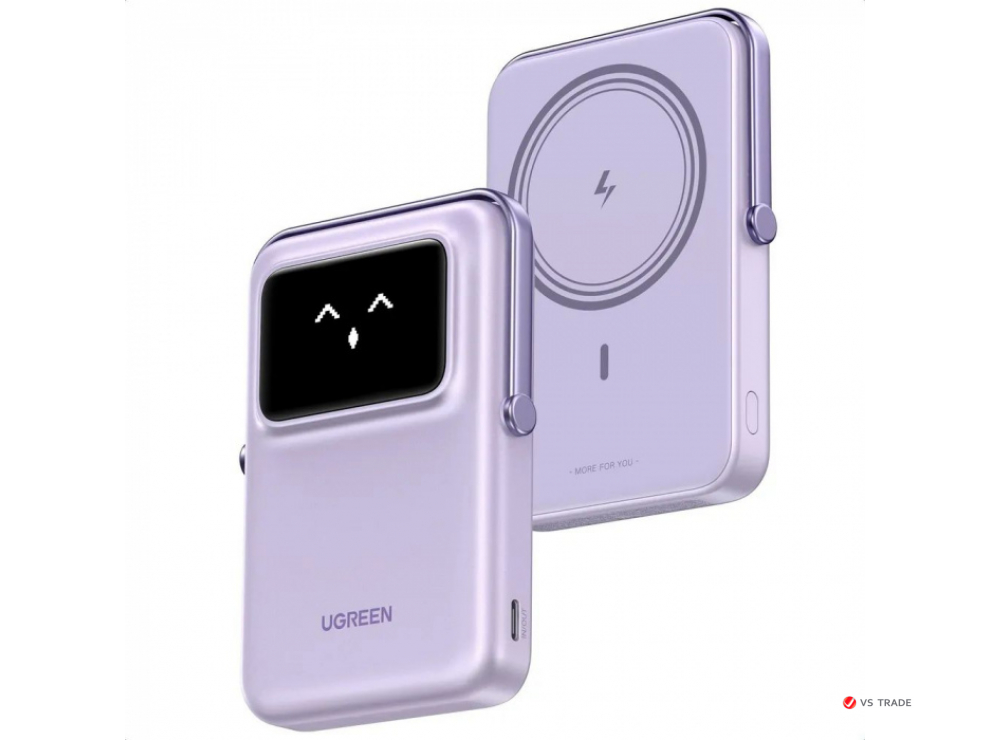 Пауэрбанк UGREEN PB572 45328 10000mAh mini Magnetic Robot Wls 20W(7.5W) USB-C With Hoder Purple