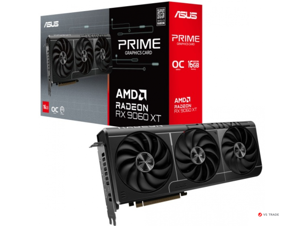 Видеокарта ASUS PRIME-RX9060XT-O16G, 16GB GDDR6 OC Edition, 128bit, HDMI, DP, BOX