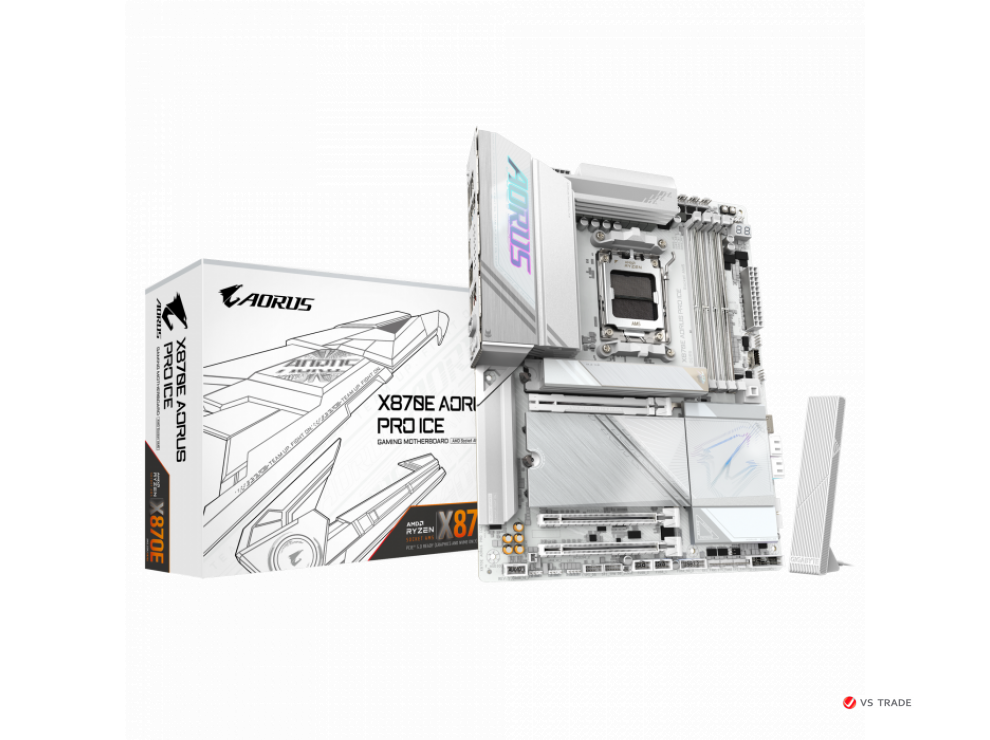 Сист.плата Gigabyte X870E A MASTER X ICE, X870E, AM5, 4xDDR5, 3xPCI-E x16, M2, SATA, USB-C, HDMI, WIFI7, WHITE, BOX