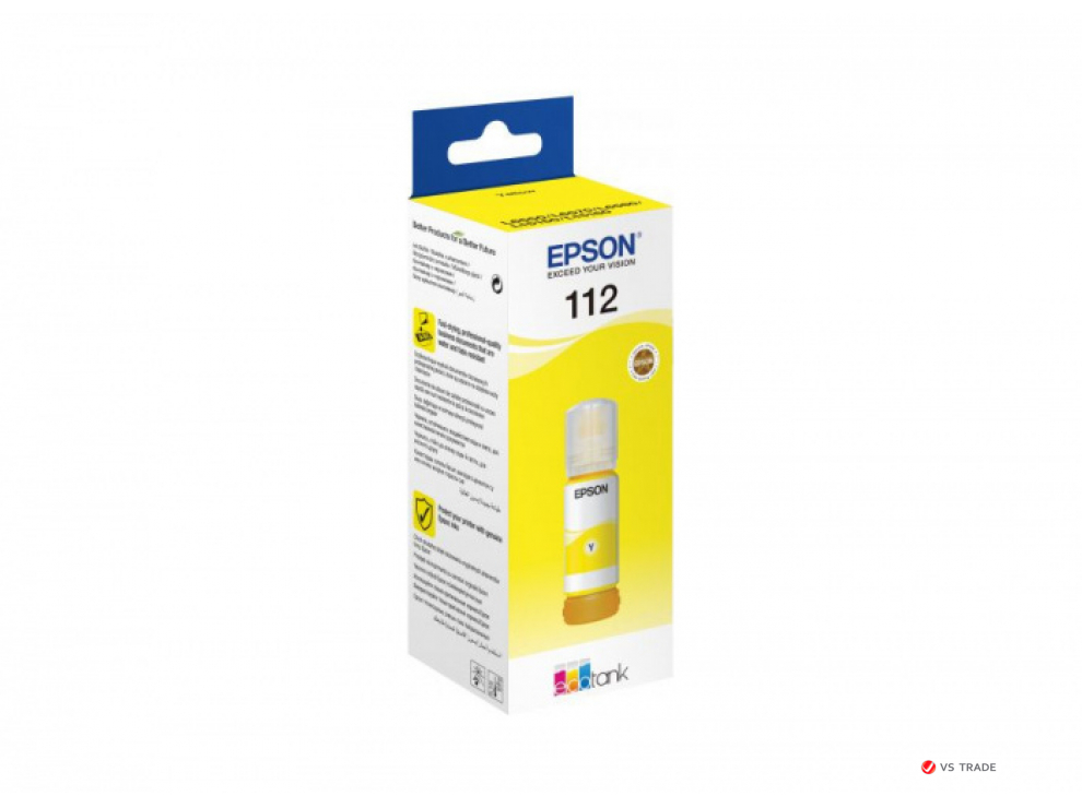 Контейнер с желтыми чернилами Epson C13T06C44A, 112, совместимость L11160/L15150/L15160/L6550/L6570/ЖЕЛТАЯ НАКЛЕЙКА