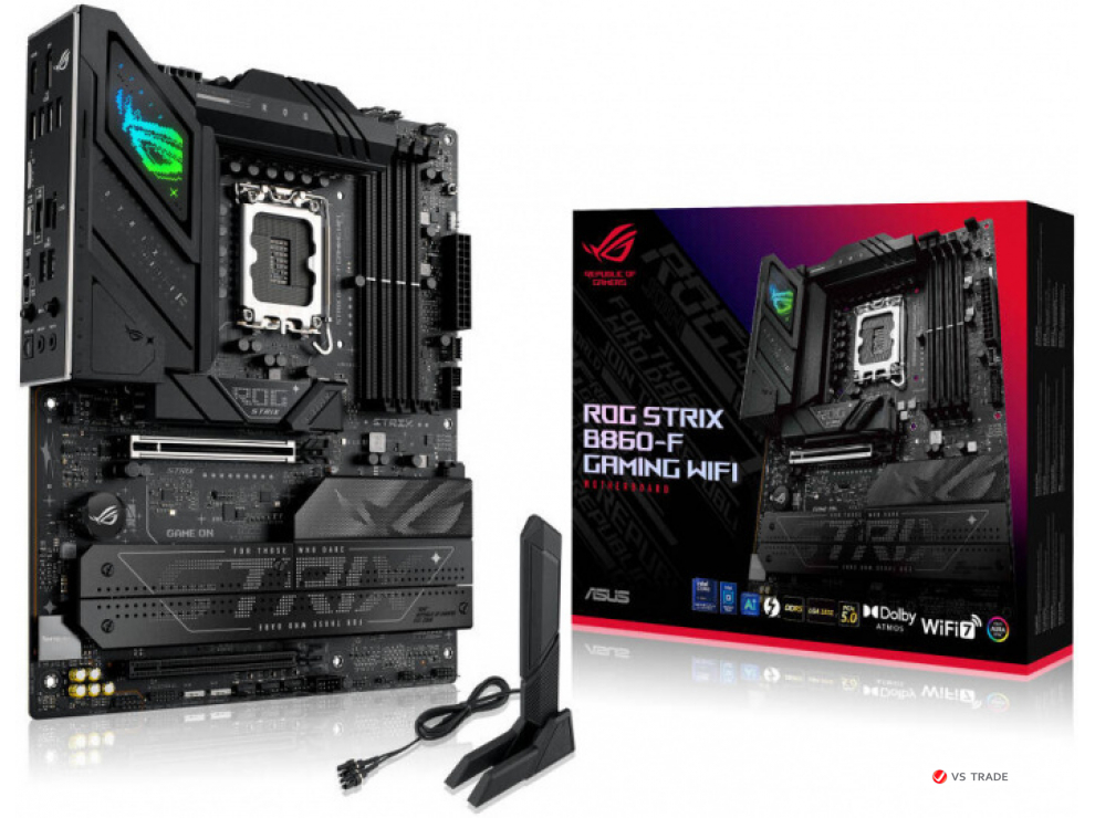 Сист.плата ASUS ROG STRIX B860-F GAMING WIFI, B860, 1851, 4xDDR5, 2xPCI-E x16, 4xM2, SATA, HDMI, 2xUSB-C, WIFI7, BOX