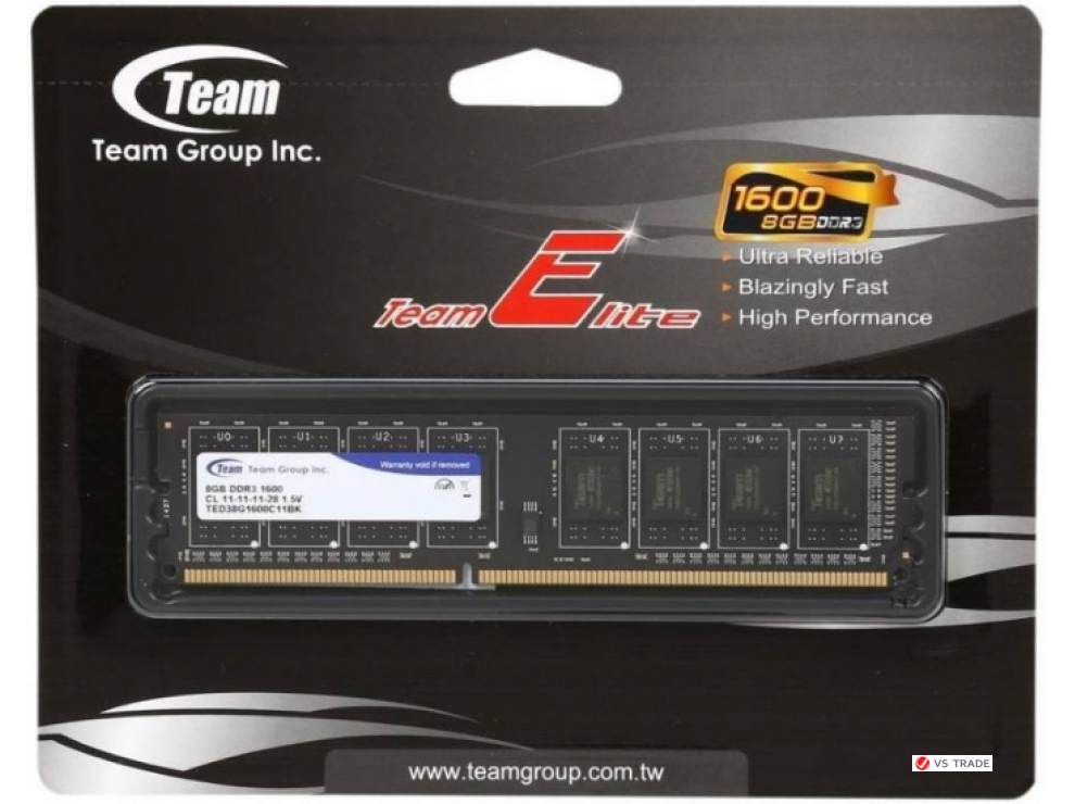 ОЗУ Team Group DDR3 8Gb/1600MHz, CL11-11-11-28, Black, TED38G1600C1101