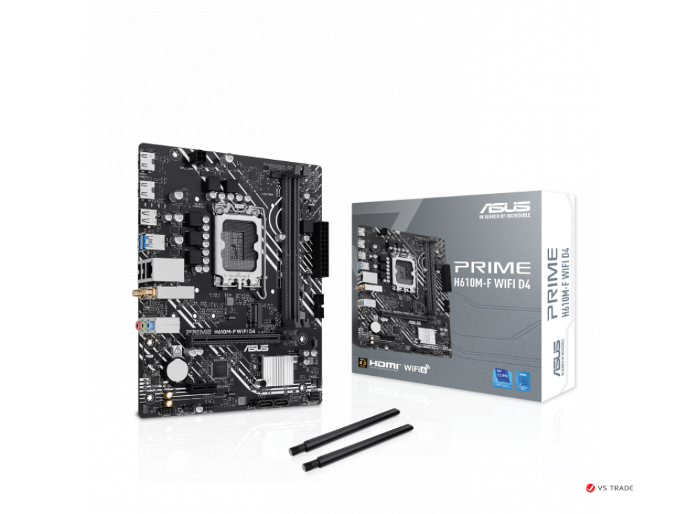 Сист.плата ASUS PRIME H610M-F WIFI, H610,  1700, 2xDDR5, PCI-E x16, PCI-E x1, M2, 2xSATA,  2xHDMI, WIFI6, BOX