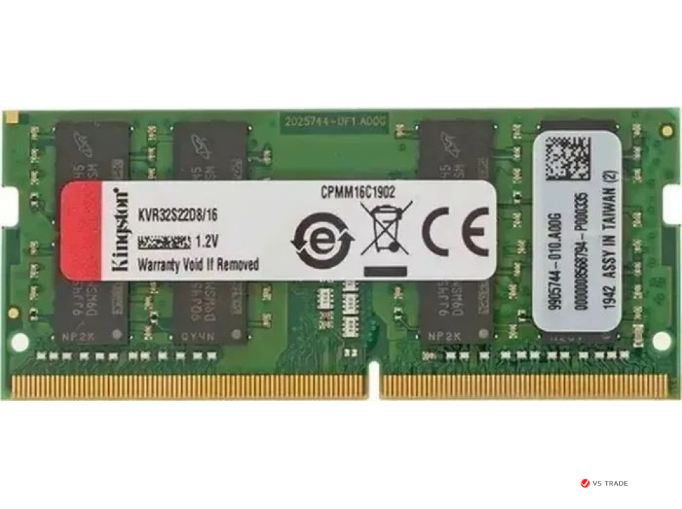 ОЗУ KINGSTON 16GB 3200MHz DDR4 CL22 Non-ECC SODIMM Dual Rank EAN: 740617296082 KVR32S22D8/16