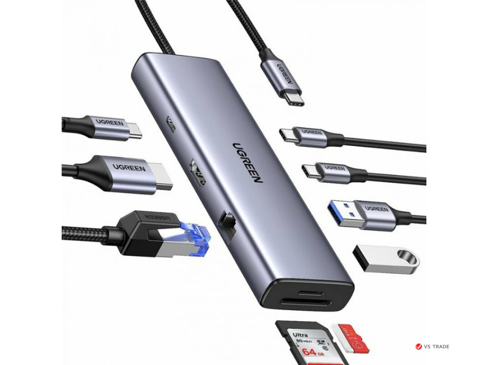 Конвертер Ugreen CM498 USB-C To HDMI+2*USB 3.2 A+ USB-C 3.2+SD/TF+PD 15531