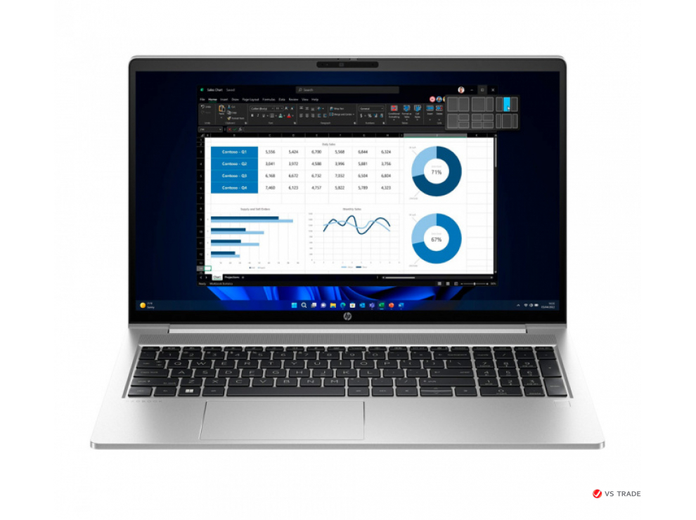 Ноутбук HP ProBook 450 G10 UMA i5-1334U,15.6 FHD UWVA 250,8G D4,512G PCIe,DOS,1yw,WFOVCam,Bl kbd,WiFi6E+BT5.3,PkSilv