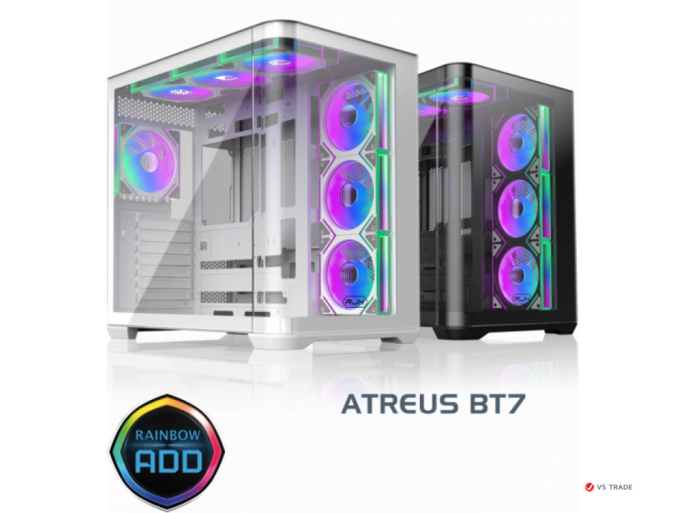 Корпус Raijintek ATREUS BT7, Midi-Tower, TG, 7x120mm ARGB, 2xUSB-A 3.0 + 1xUSB Type-C , E-ATX, ATX, mATX, mITX, Black