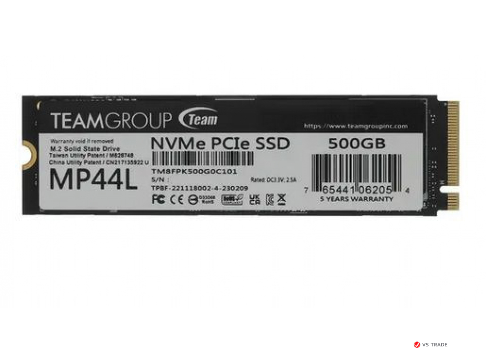 Твердотельный накопитель TeamGroup MP44L, 500Gb M2 NVMe Gen4, Read 5000mb/s, 3700Mb/s 500G M2/TM8FPK500G0C101