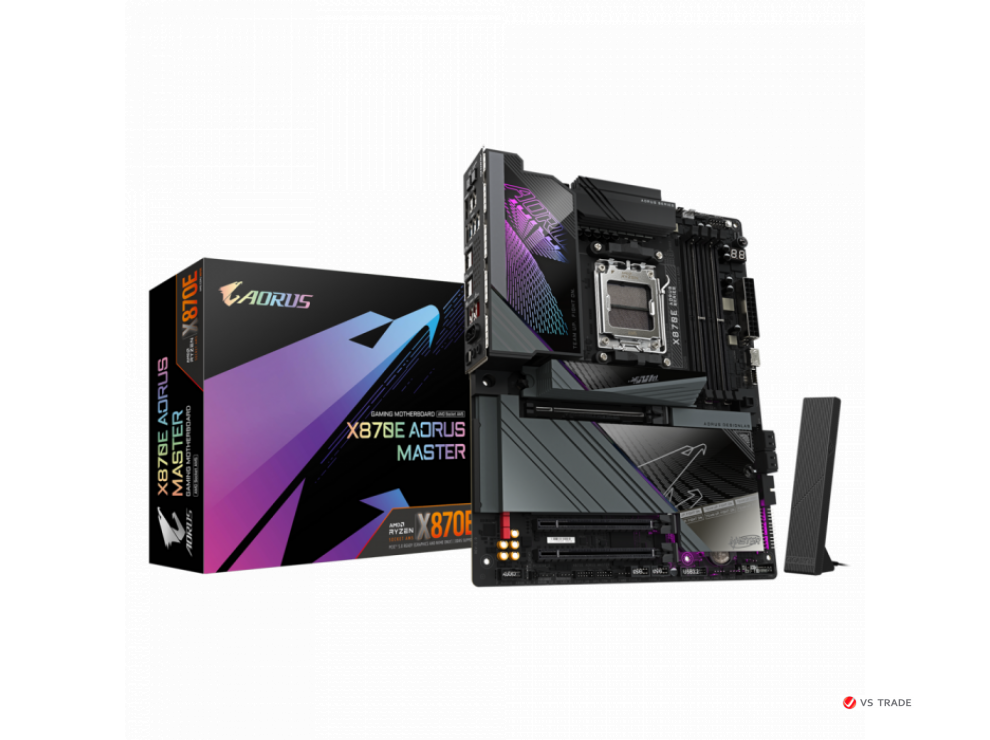 Сист.плата Gigabyte X870E A MASTER X, X870E, AM5, 4xDDR5, 3xPCI-E x16, M2, SATA, USB-C, HDMI, WIFI7, BOX