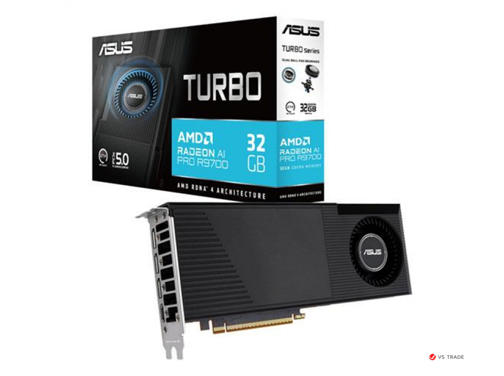 Видеокарта ASUS TURBO Radeon™ AI PRO R9700, 32Gb GDDR6 256bit, 3xHDMI, 1xDP, BOX