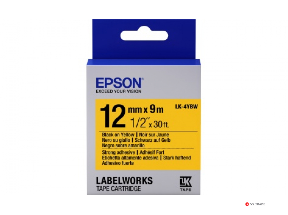 Лента повышенной адгезии Epson C53S654014, LC-4YBW9, 12 мм, желтая/черная, 9м