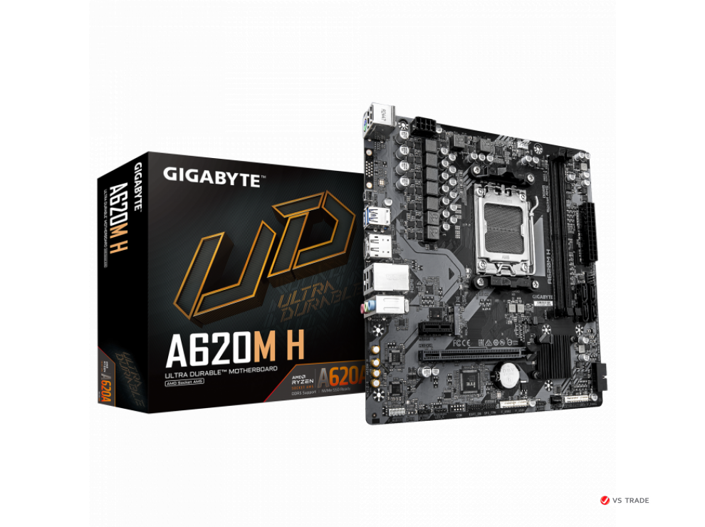 Сист.плата Gigabyte A620M H, A620, 2xDDR4, PCI-E4 x16, 1xPCI-E x1, 1xM.2, 4xSATA, HDMI, LAN1GbE, BOX
