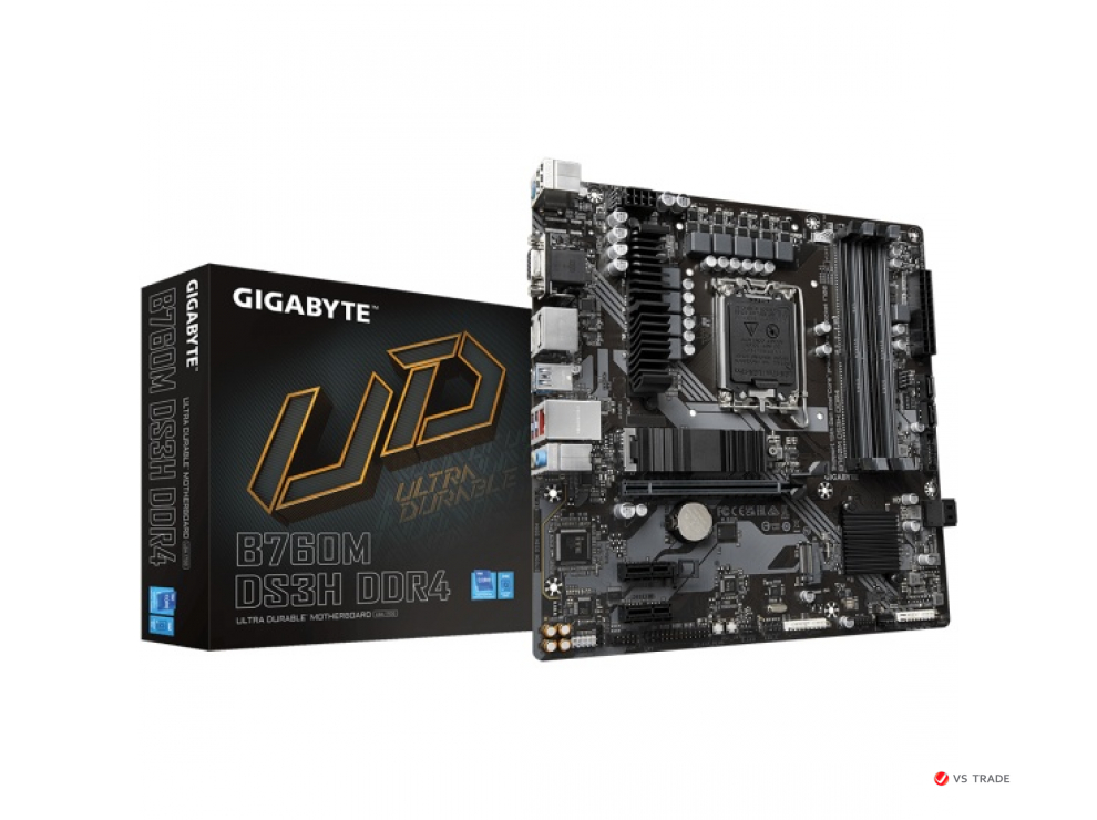 Сист.плата Gigabyte B760M DS3H 1.0, B760, 1700, 4xDIMM DDR5, PCI-E x16, 2xPCI-E x1, 2xM.2, 4xSATA, HDMI, 2xDP, D-Sub,BOX