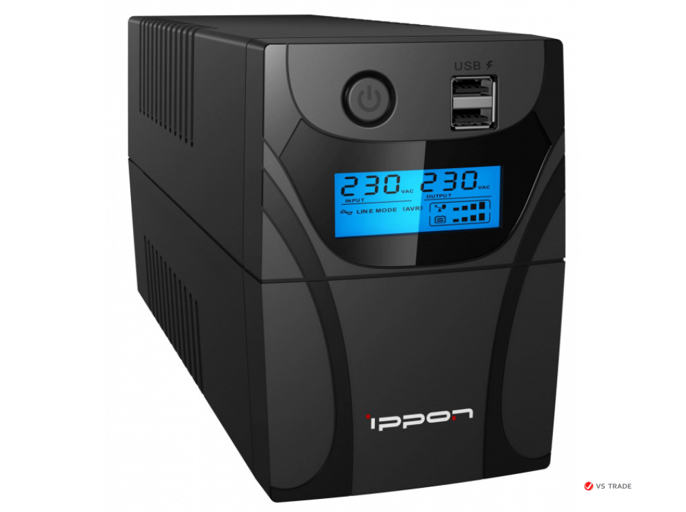 ИБП Ippon Back Power Pro II 500, 500VA, 300ВТ, AVR 162-290В, 4хС13, управление по USB, RJ-45, LCD, без кабелей