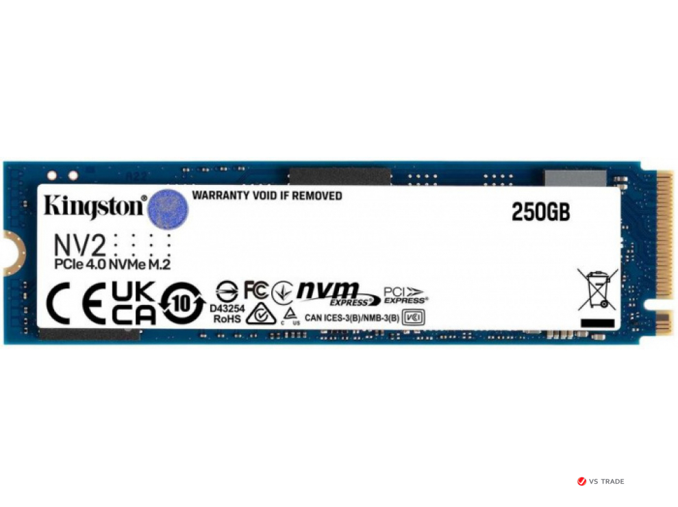 Твердотельный накопитель SSD Kingston NV2 250G M.2 2280 NVMe PCIe 4.0, Read Up to 3000, write Up to 1300, SNV2S/250G