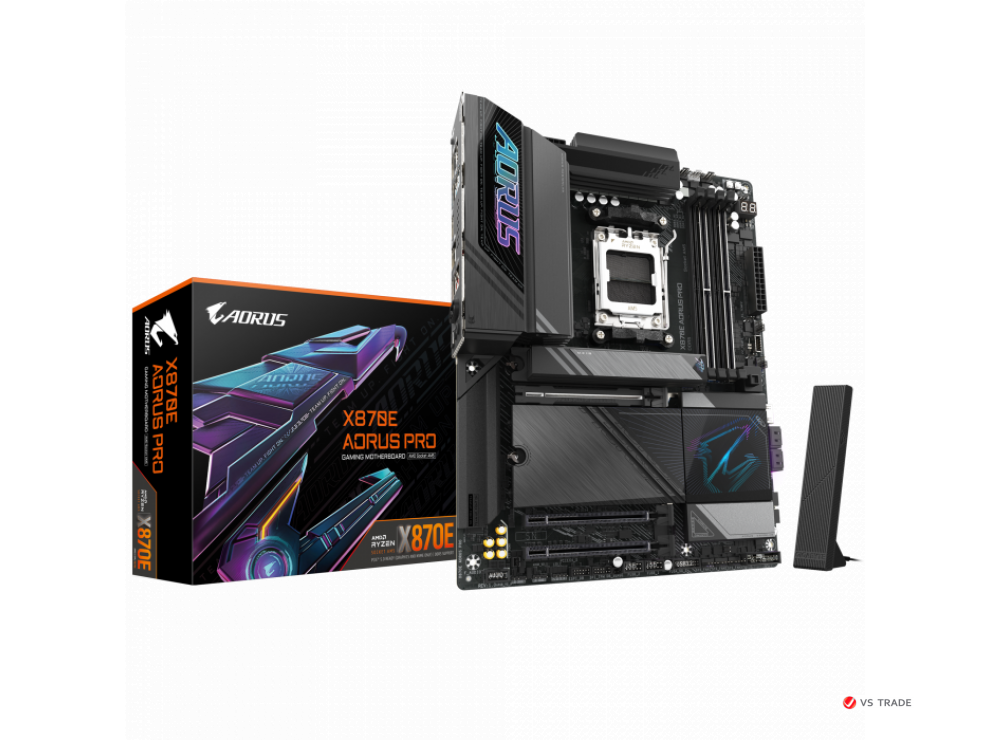 Сист.плата Gigabyte X870E A PRO X, X870E, AM5, 4xDDR5, 3xPCI-E x16, M2, SATA, USB-C, HDMI, WIFI7, BOX
