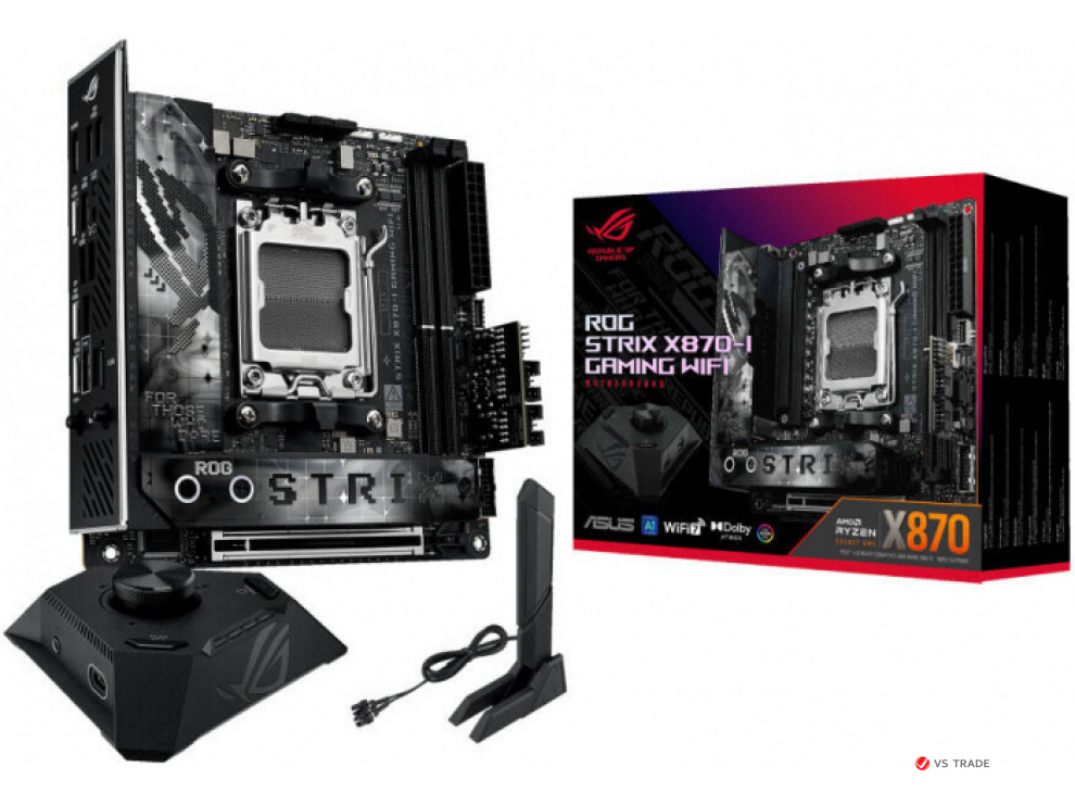 Сист.плата ASUS ROG STRIX X870-I GAMING, X870, AM5, 2xDIMM DDR5, PCI-E x16, 2xM.2, SATA, HDMI, 2xUSB 4.0, Wi-Fi 7, ITX