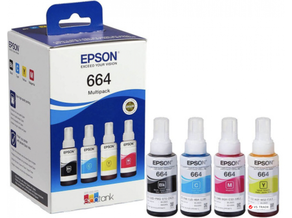Экономичный набор из четырех контейнеров с чернилами, серия 664 Epson C13T66464A 664 EcoTank 4-colour multipack