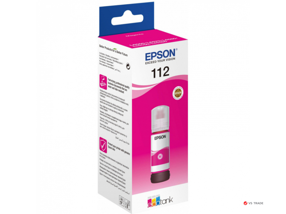 Контейнер с пурпурными чернилами Epson C13T06C34A, 112, совместимость L11160/L15150/L15160/L6550/L6570/ЖЕЛТАЯ НАКЛЕЙКА