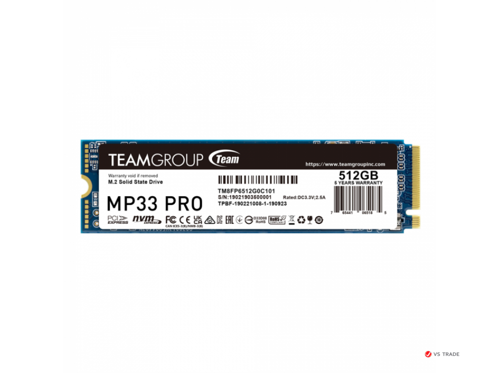 Твердотельный накопитель TeamGroup M33 PRO, 512Gb M2, Read 3000, Write 3500, TM8FPD512G0C101