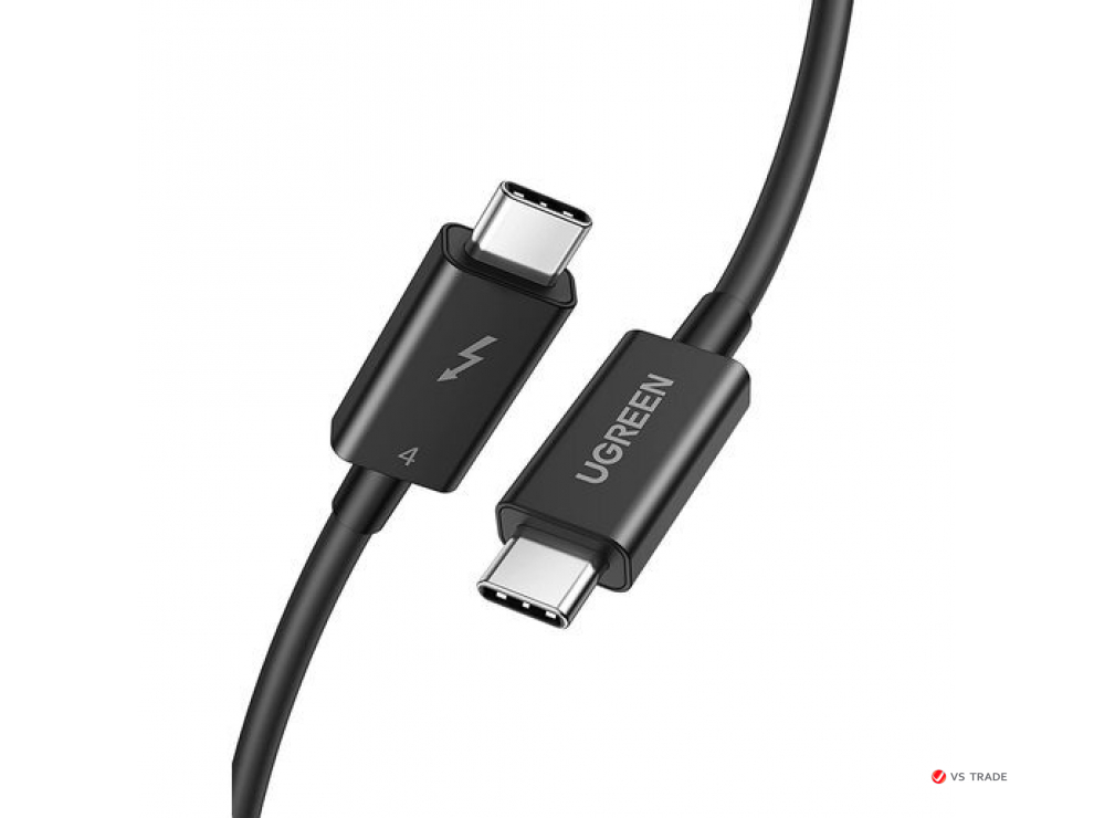 Кабель UGREEN US501 USB-C to USB-C Thunderbolt 4 Cable 0.8m (Black), 30389