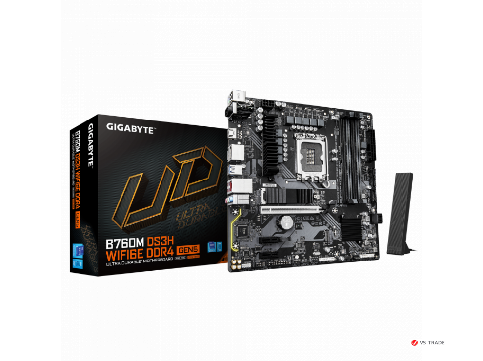 Сист.плата Gigabyte B760M DS3H WF6E GEN5, B760, 1700, 4xDDR5, PCI-E x16, 2xPCI-E x1, M2, SATA, HDMI, 2xDP, WIFI6E, BOX