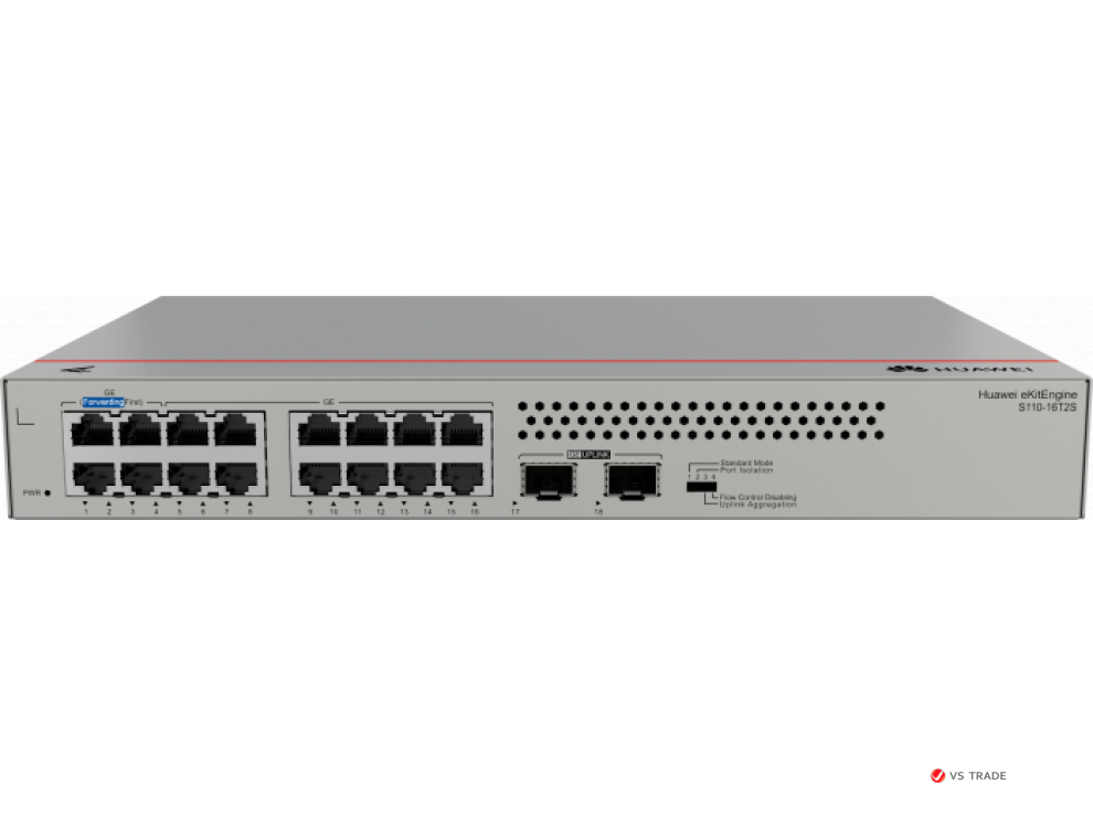 Коммутатор HUAWEI S110-16T2S (16*10/100/1000BASE-T, 2*GE SFP ports, AC power, fanless)