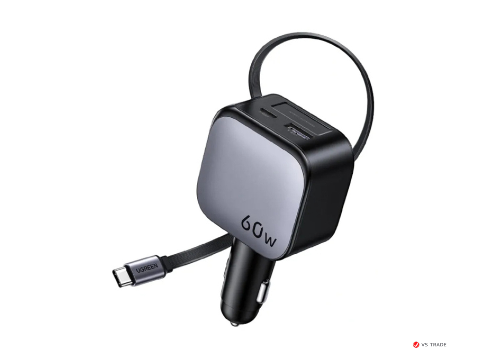 Автомобильное ЗУ Ugreen EC602  60W 1C1A  Fast Car Charger with Retractable Cable, 55212B