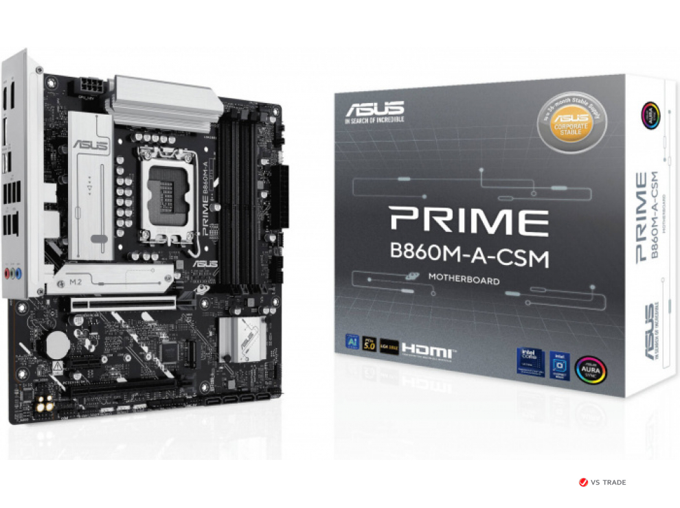 Сист.плата ASUS PRIME B860M-A-CSM, B860, 1851, 4xDDR5, 2xPCI-E x16, PCI-E x1, M2, SATA, HDMI, DP, USB 20Gbps, BOX