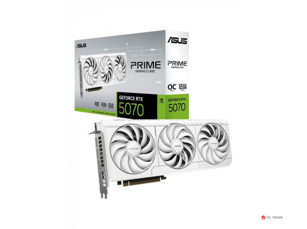 Видеокарта ASUS PRIME-RTX5070-O12G-WHITE, 12Gb GDDR7, 192-bit, Cuda Core 6144, HDMI, DP, BOX